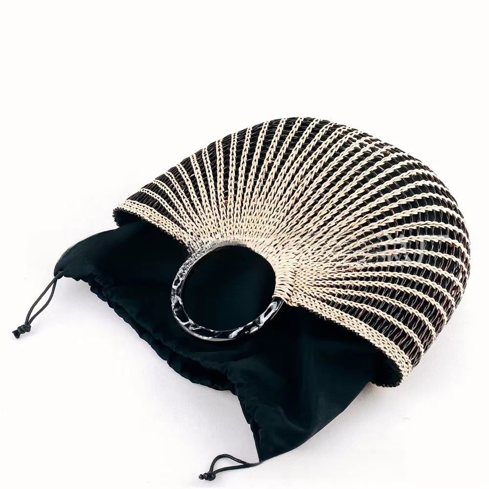 Sac En Paille Éventail Bicolore Poignée Ronde - Séraphine – Image 8