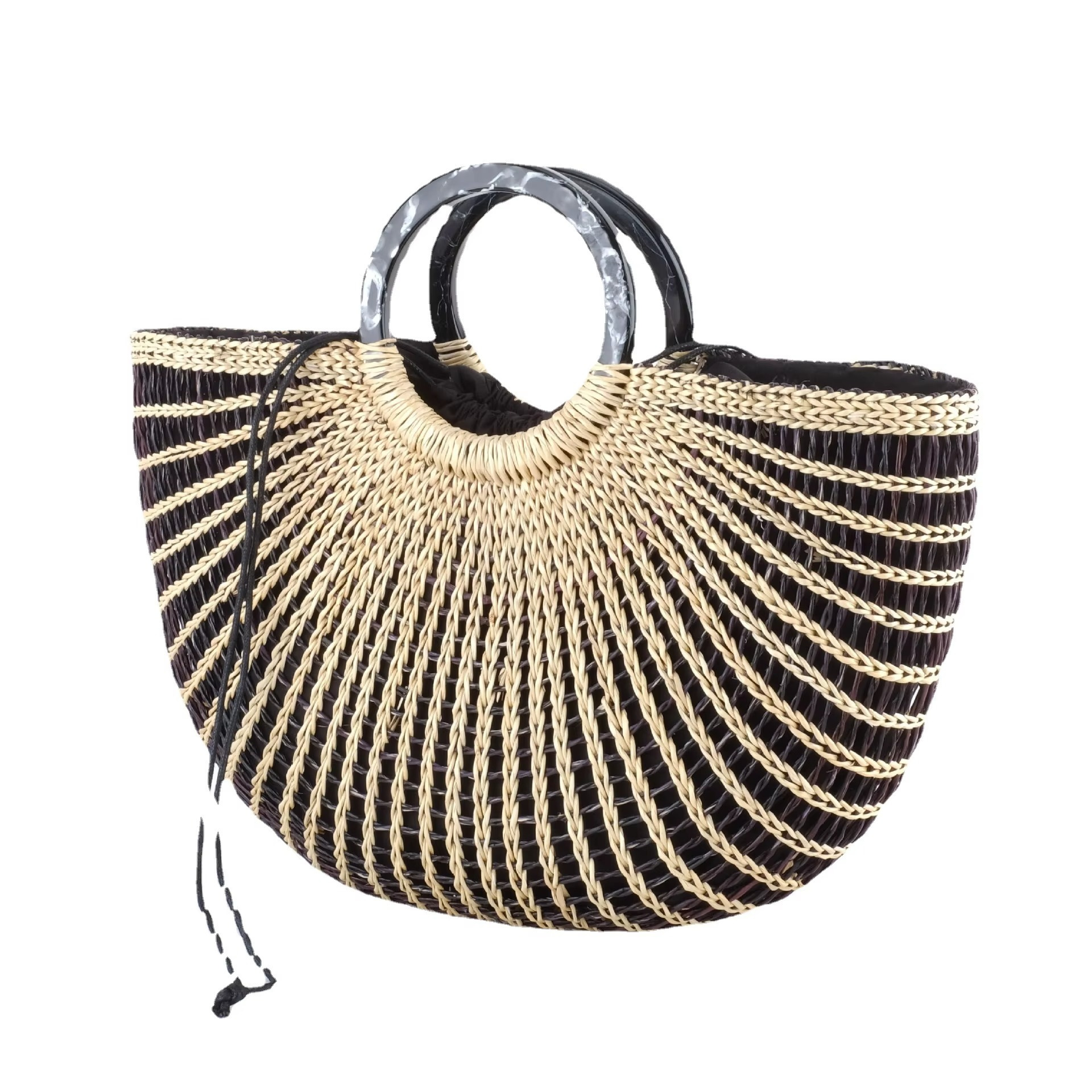 Sac En Paille Éventail Bicolore Poignée Ronde - Séraphine – Image 7