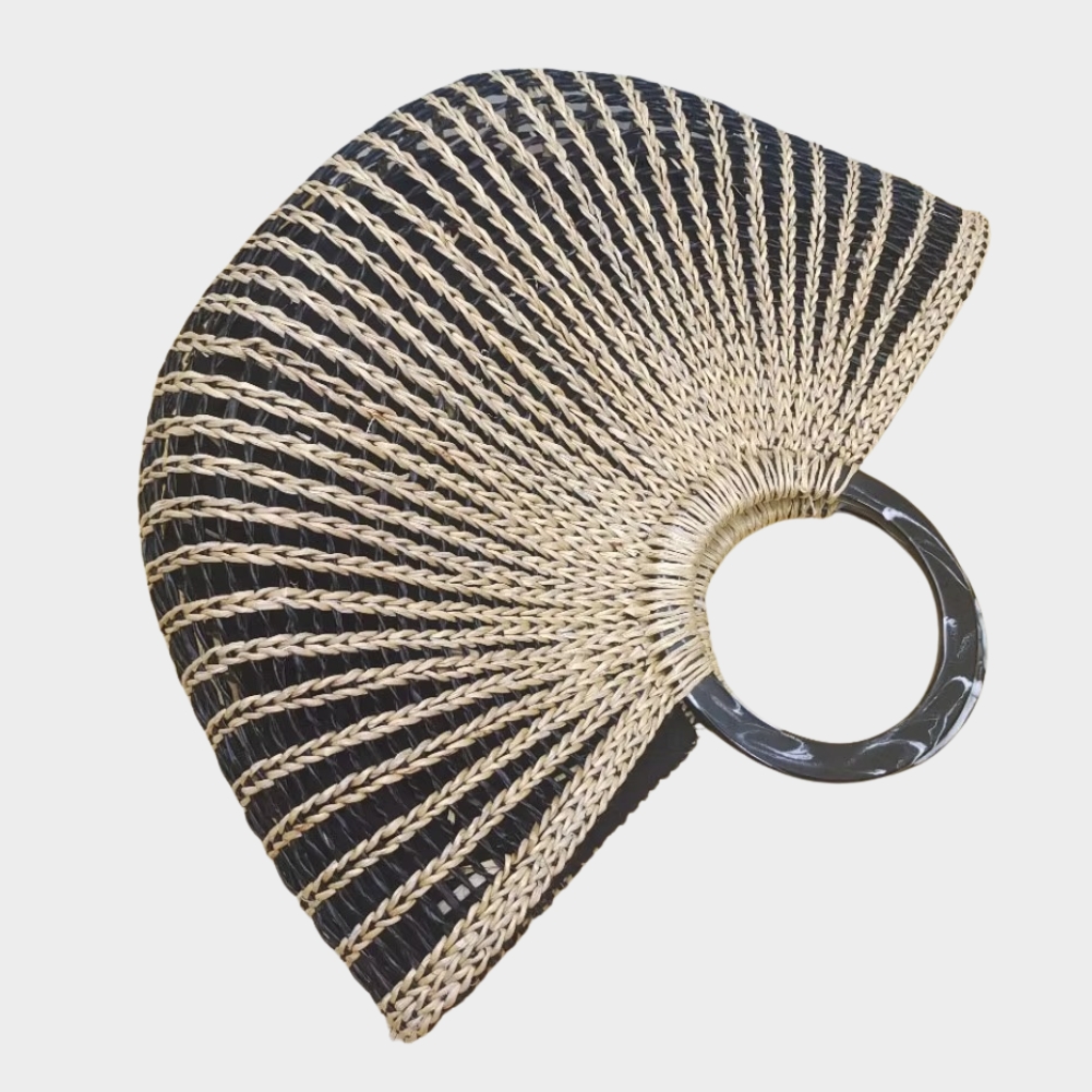 Sac En Paille Éventail Bicolore Poignée Ronde - Séraphine – Image 6