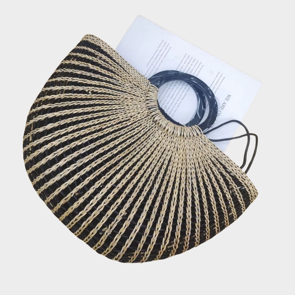 Sac En Paille Éventail Bicolore Poignée Ronde - Séraphine – Image 5