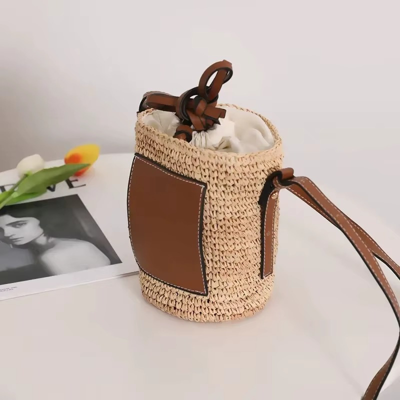 Sac En Paille Seau Cylindrique Poche Cuir - Hortense – Image 3