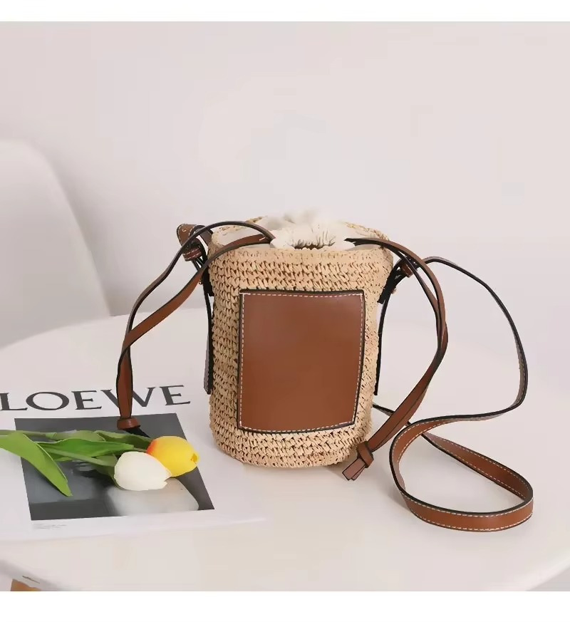 Sac En Paille Seau Cylindrique Poche Cuir - Hortense – Image 4