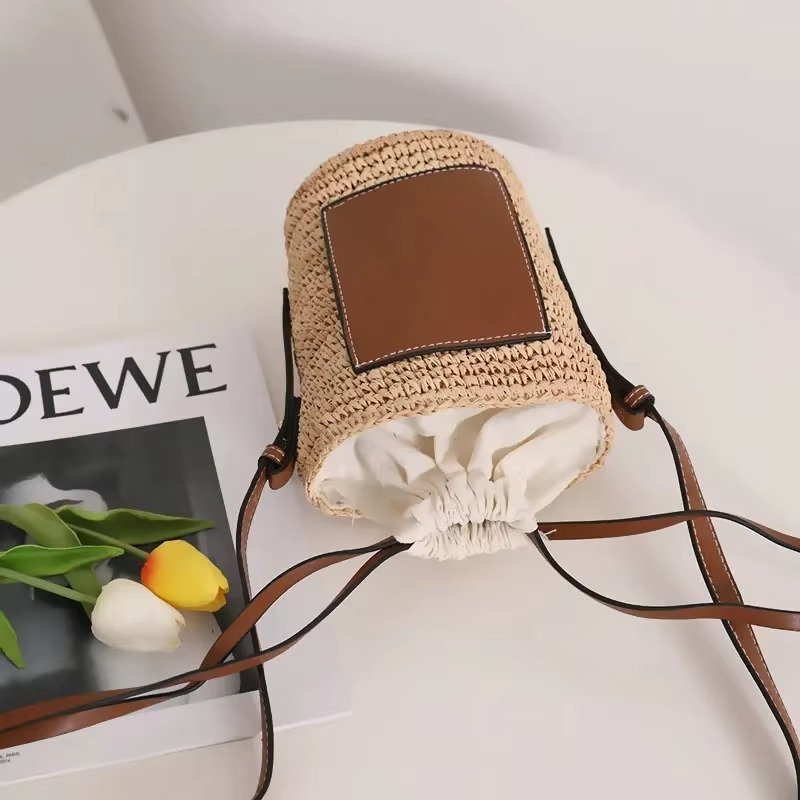 Sac En Paille Seau Cylindrique Poche Cuir - Hortense – Image 6
