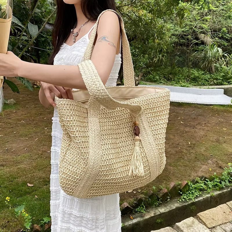 Sac En Paille Souple Tissage Fin Pompon - Gabrielle – Image 12