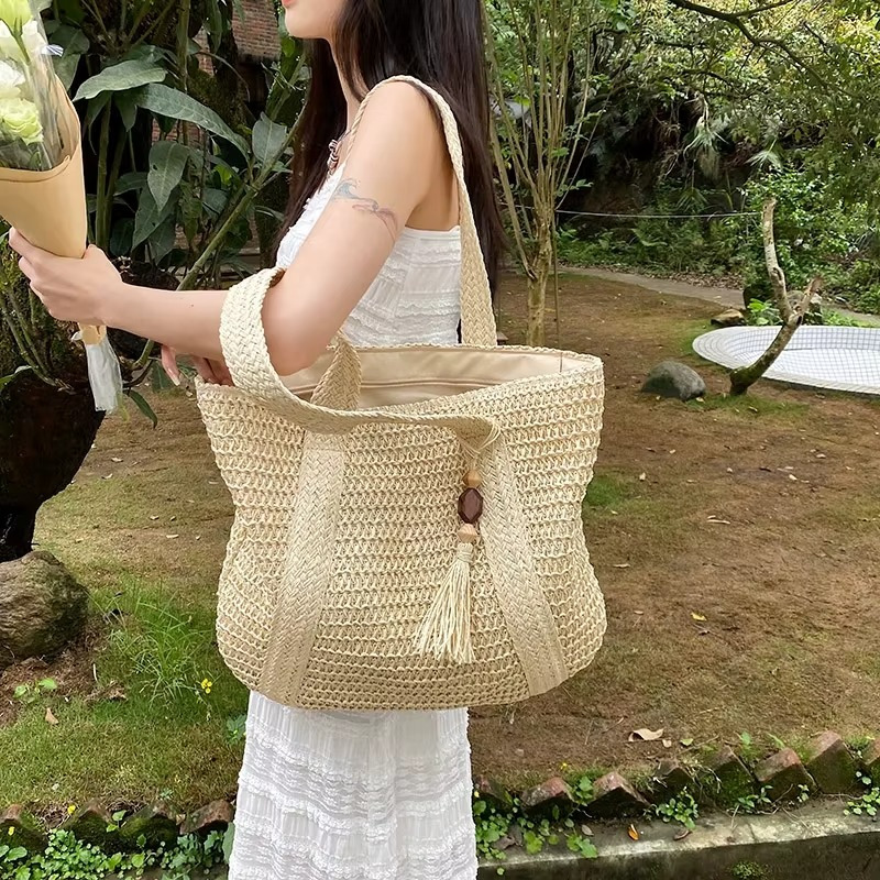 Sac En Paille Souple Tissage Fin Pompon - Gabrielle – Image 13