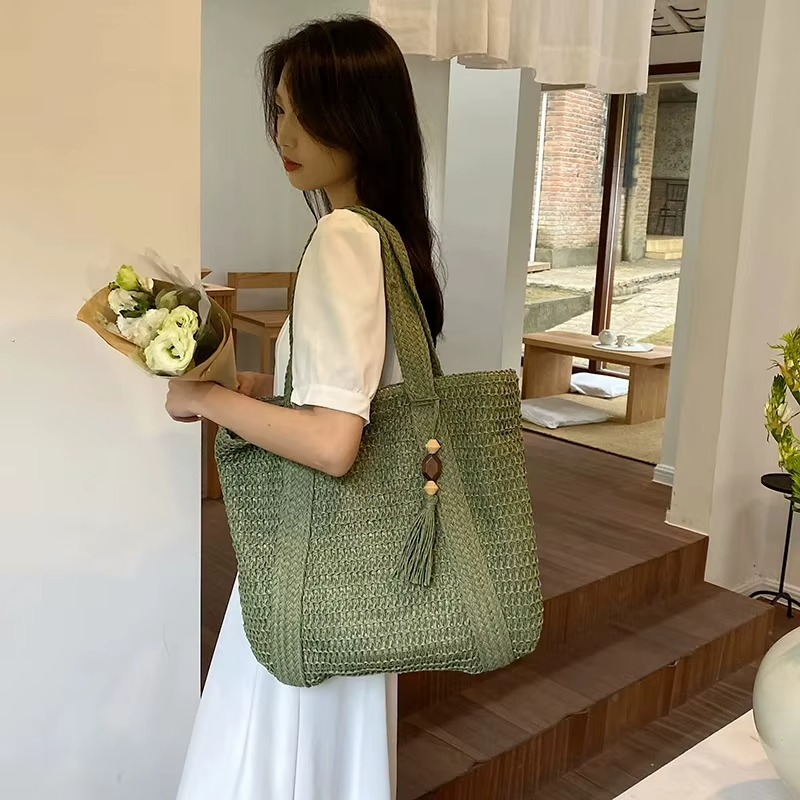 Sac En Paille Souple Tissage Fin Pompon - Gabrielle – Image 14
