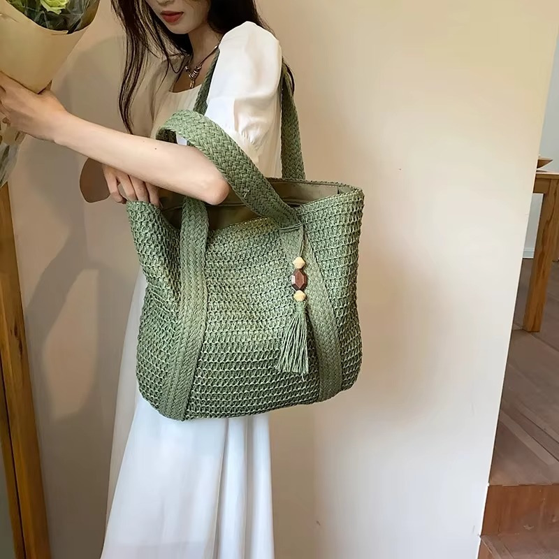Sac En Paille Souple Tissage Fin Pompon - Gabrielle – Image 15