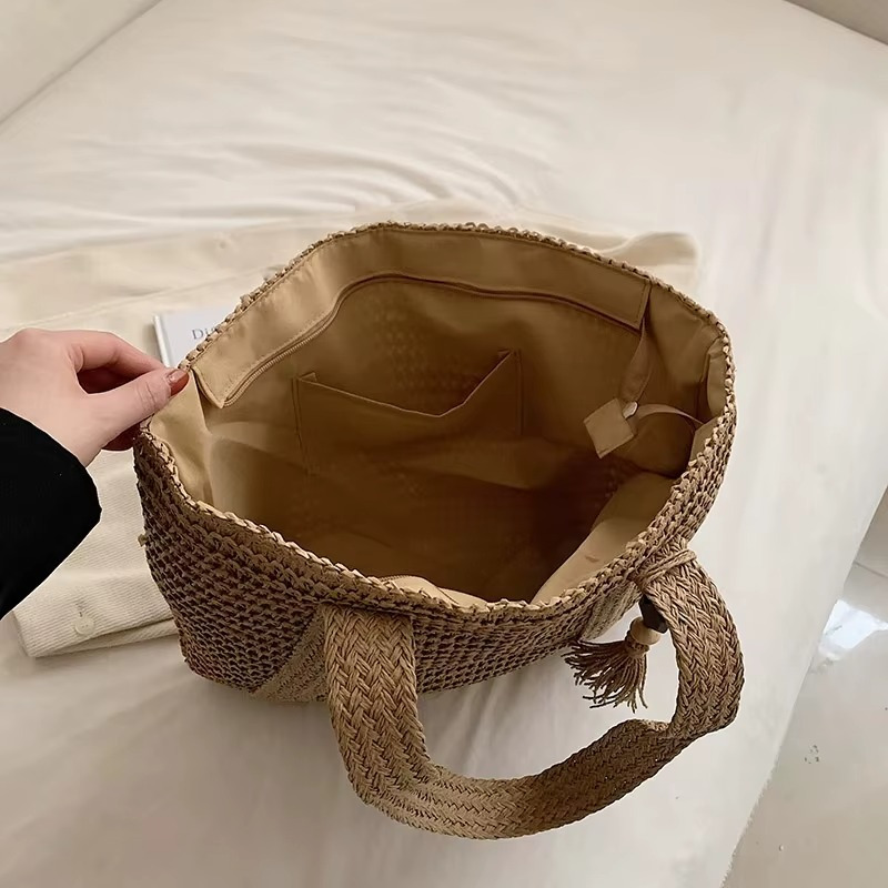 Sac En Paille Souple Tissage Fin Pompon - Gabrielle – Image 10