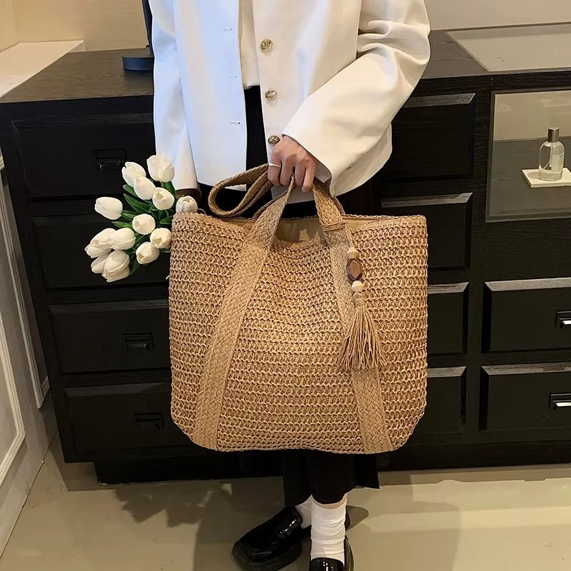 Sac En Paille Souple Tissage Fin Pompon - Gabrielle – Image 9