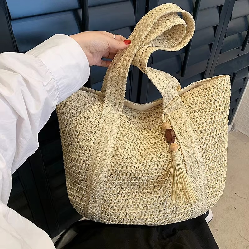Sac En Paille Souple Tissage Fin Pompon - Gabrielle – Image 11