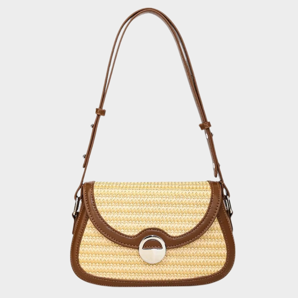 Sac En Paille Bandoulière Rabat Arrondi Bordure Cuir - Océalie