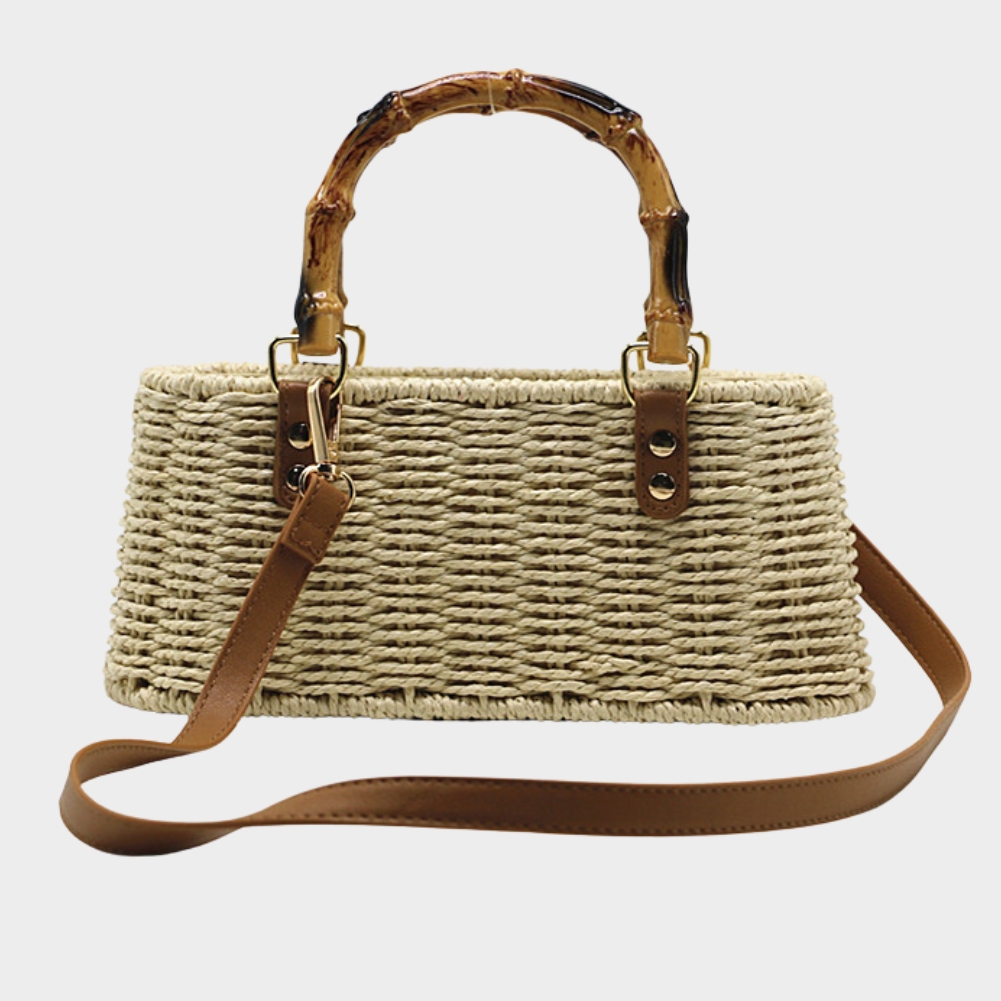 Sac En Paille Cabas Poignée Bambou Bandoulière Cuir - Rosemonde
