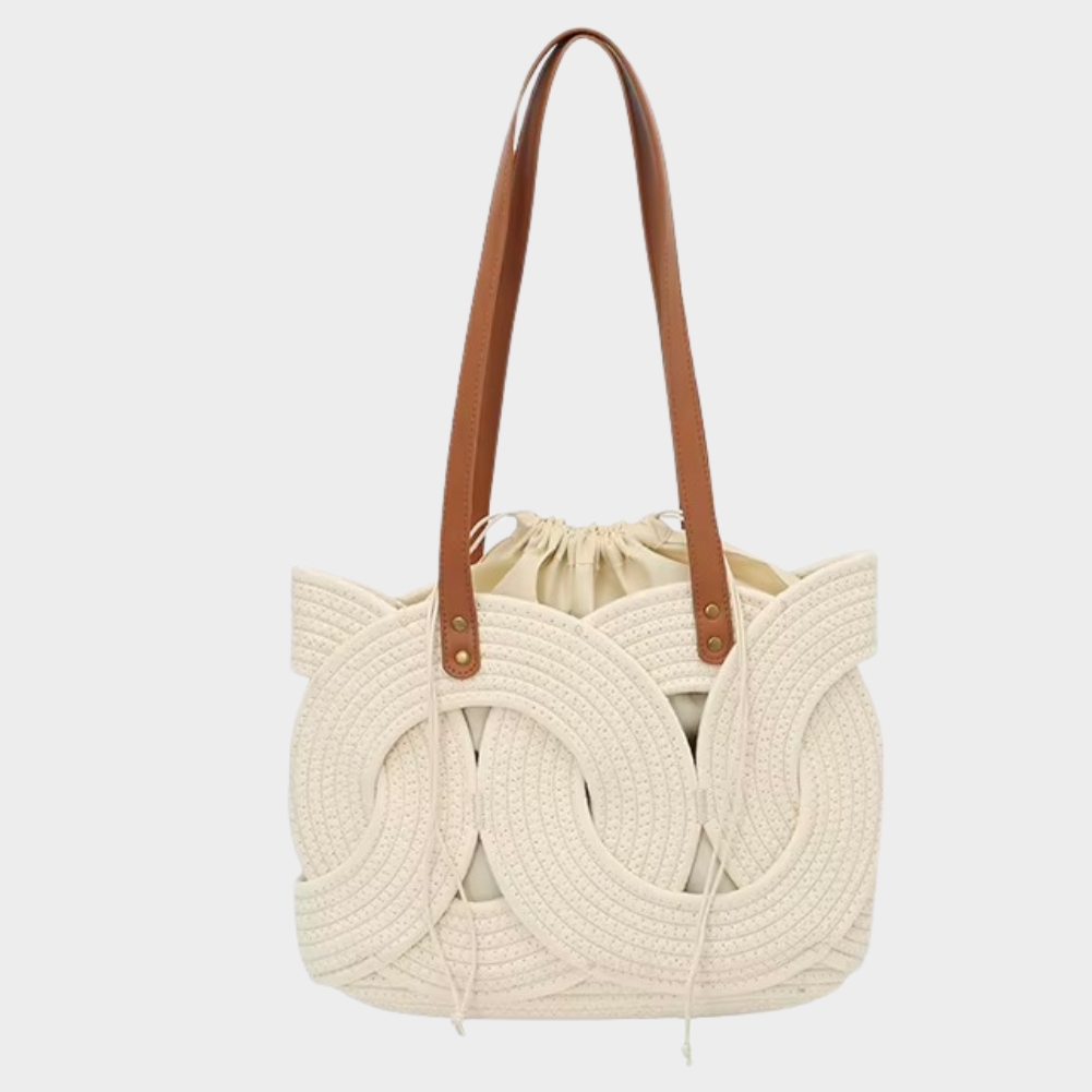 Sac En Paille Crochet Motif Feuilles Cabas - Elodie