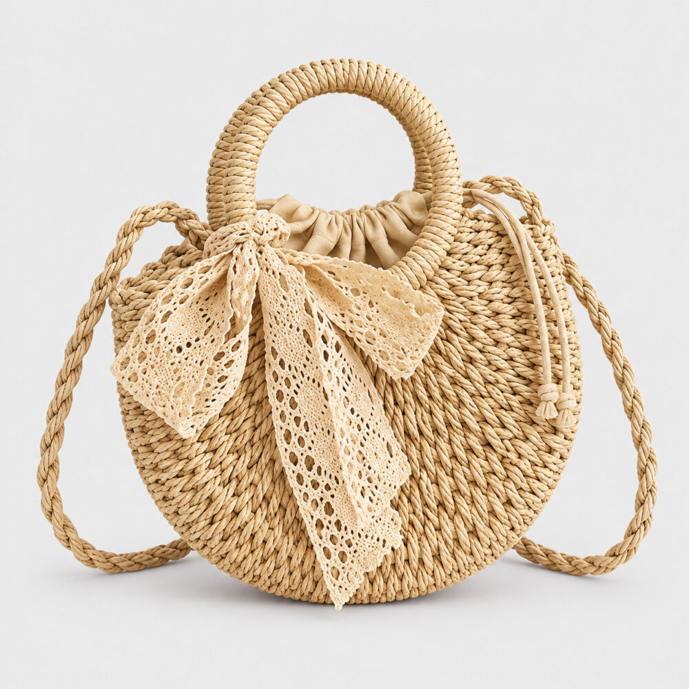 Sac En Paille Demi-Rond Anse Ronde Dentelle - Colette