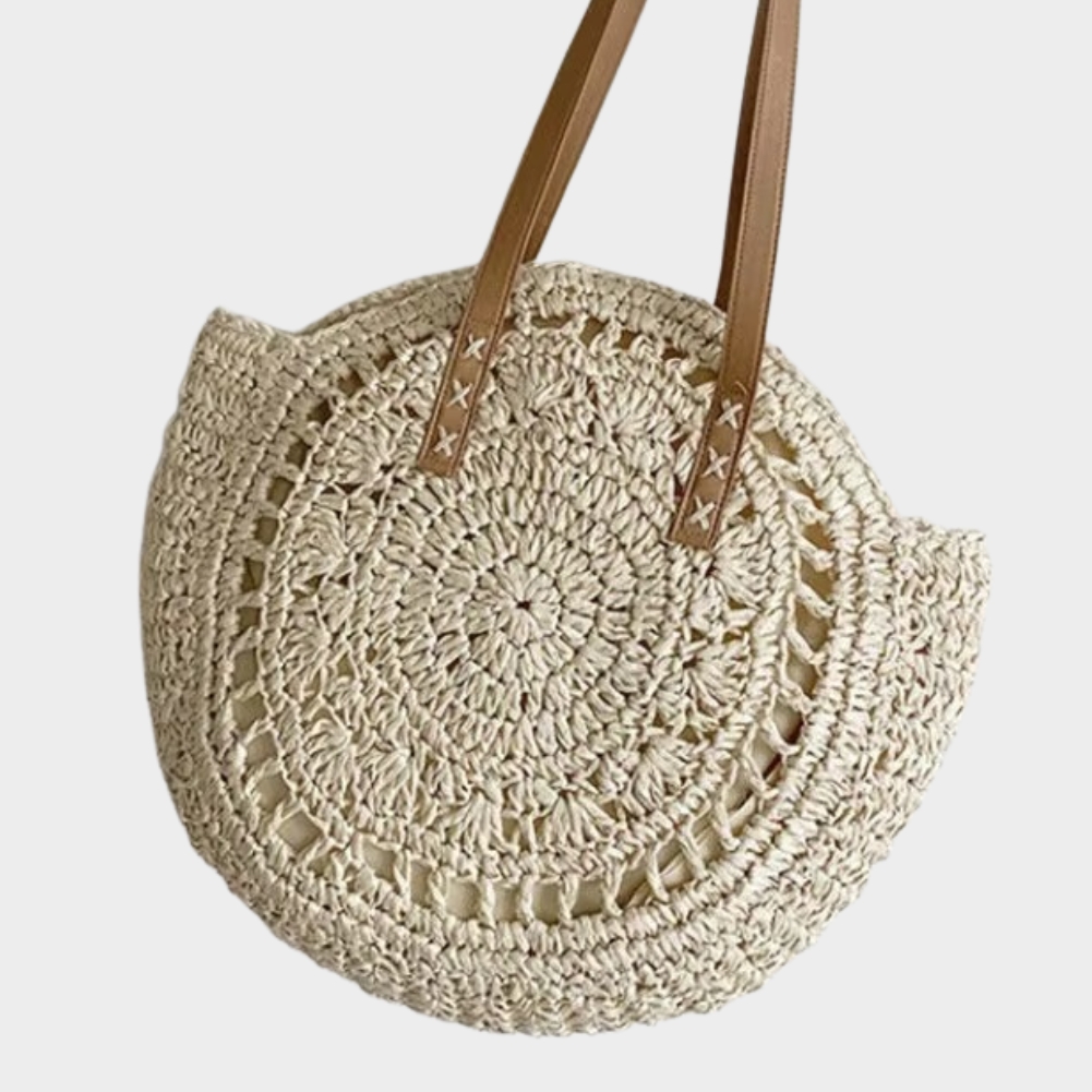 Sac En Paille Rond Ajouré Bandoulière - Solène
