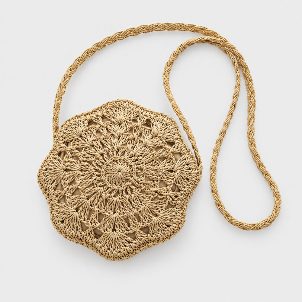 Sac En Paille Rond Crochet Dentelle Plat - Marguerite