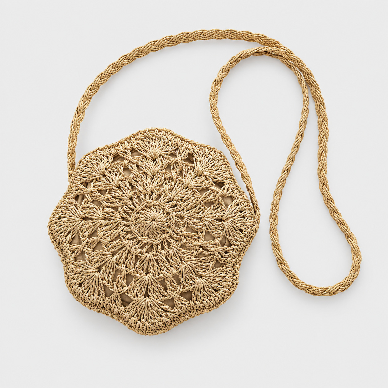 Sac En Paille Rond Crochet Dentelle Plat - Marguerite
