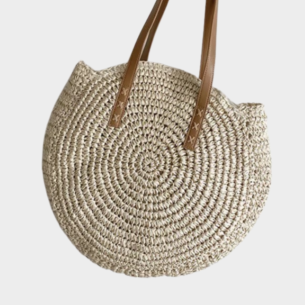 Sac En Paille Rond Tissage Uni Bandoulière - Adèle