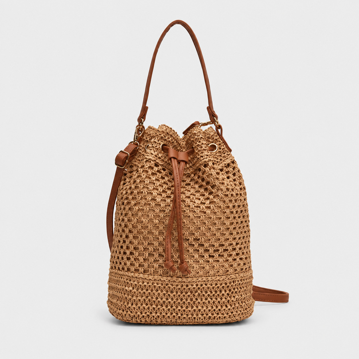 Sac En Paille Seau Ajouré Cordon Coulissant - Rosemonde