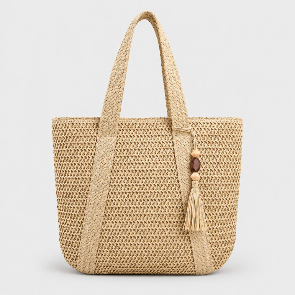 Sac En Paille Souple Tissage Fin Pompon - Gabrielle