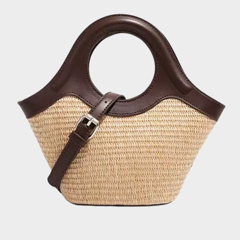 Sac En Paille Tressée Grande Anse Ronde Cuir - Herminie