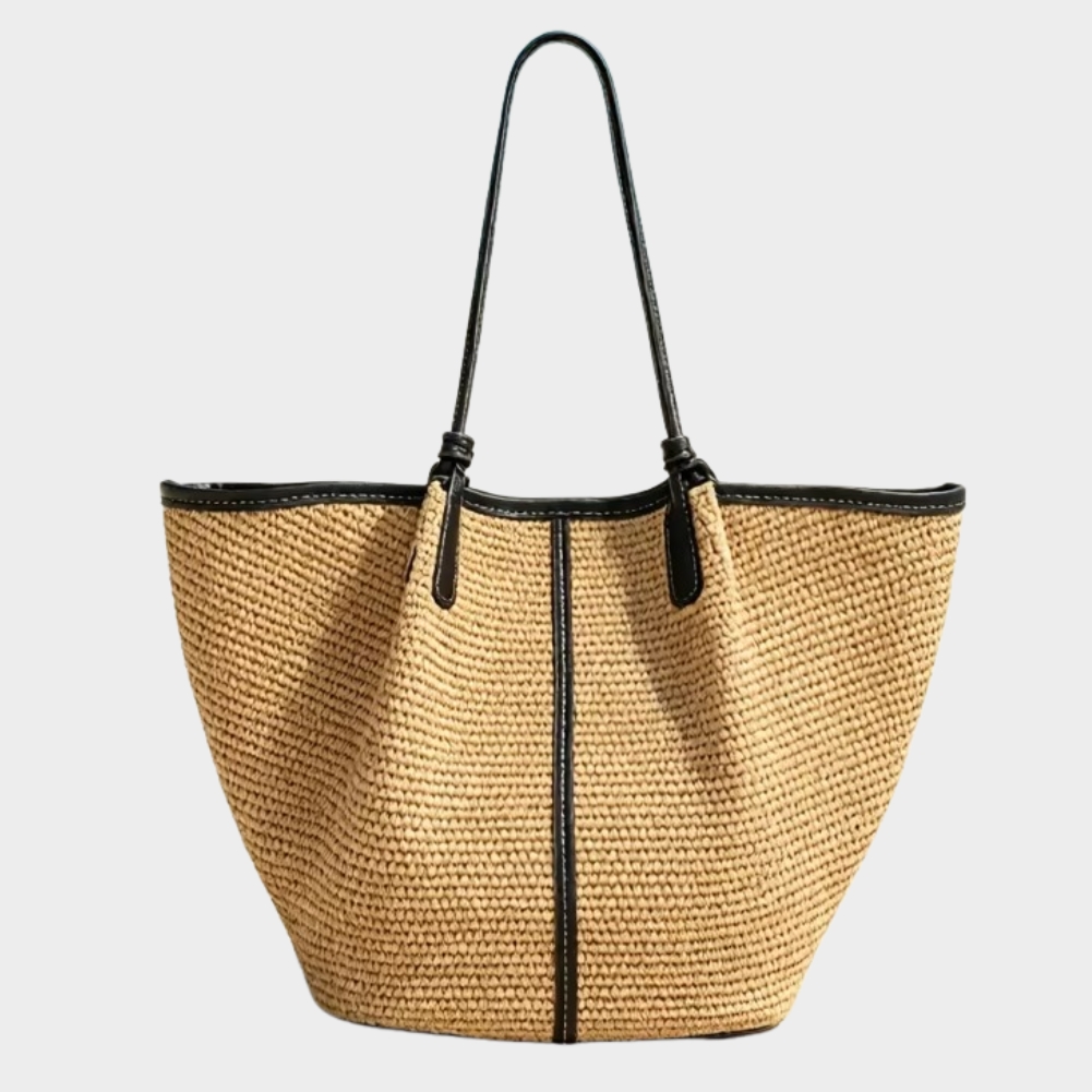 Sac En Paille Tressée Seau Liseré Cuir - Rosalinde