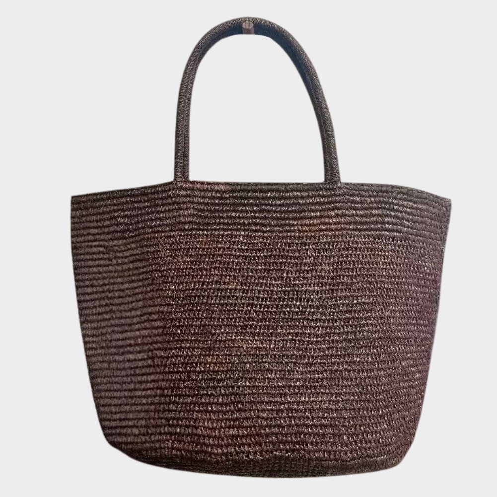 Sac En Paille Tressée Grand Fourre-Tout Plage – Valentine Sac en paille tressée grand fourre-tout plage Valentine couleur marron avec anses longues