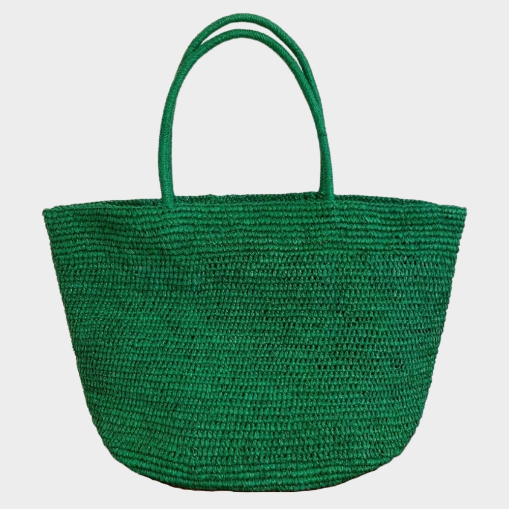 Sac En Paille Tressée Grand Fourre-Tout Plage – Valentine Sac en paille tressée grand fourre-tout plage vert avec anses longues