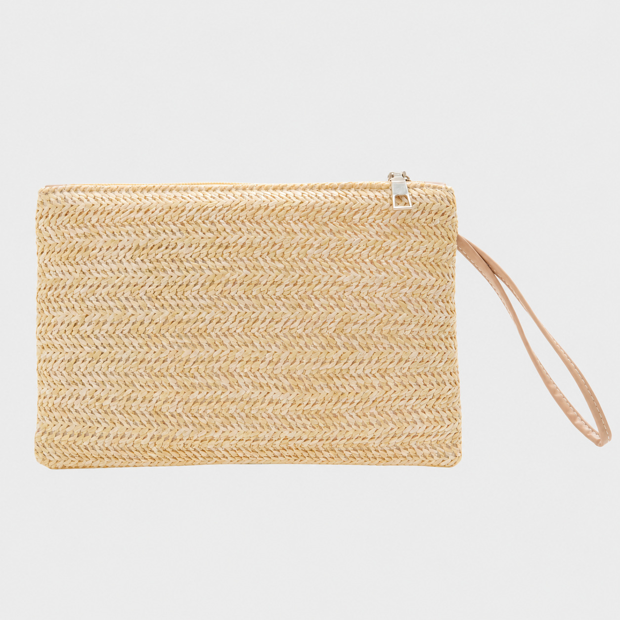 Sac En Paille Tressée Pochette Zippée Porte-Monnaie – Emma Sac en paille tressée beige pochette zippée avec poignée Emma